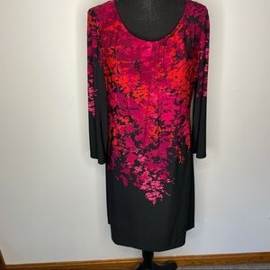 London Times Long Sleeve Black Floral Midi Dress L